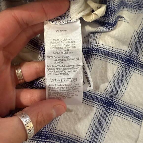 Madewell Flannel Crop Boxy Long Sleeve Shirt Windowpane Women's Small Collared - Picture 4 of 5